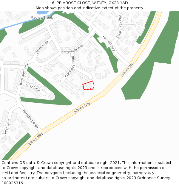 6, PRIMROSE CLOSE, WITNEY, OX28 1AD: Location map and indicative extent of plot