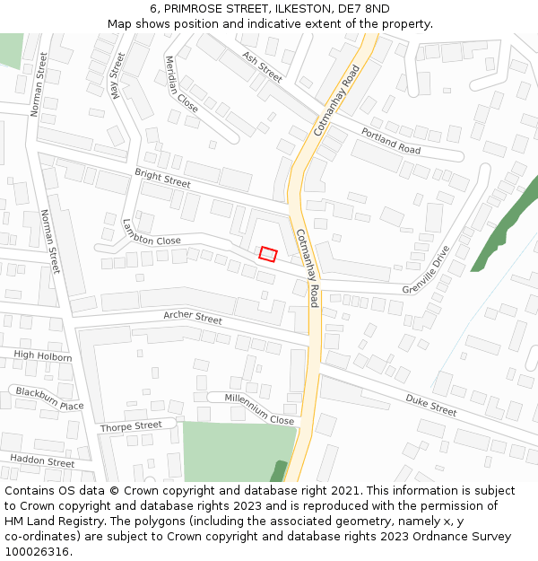 6, PRIMROSE STREET, ILKESTON, DE7 8ND: Location map and indicative extent of plot