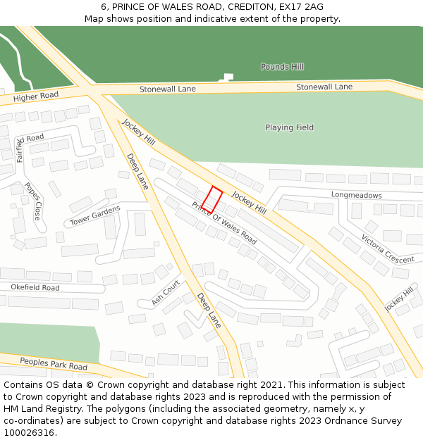 6, PRINCE OF WALES ROAD, CREDITON, EX17 2AG: Location map and indicative extent of plot