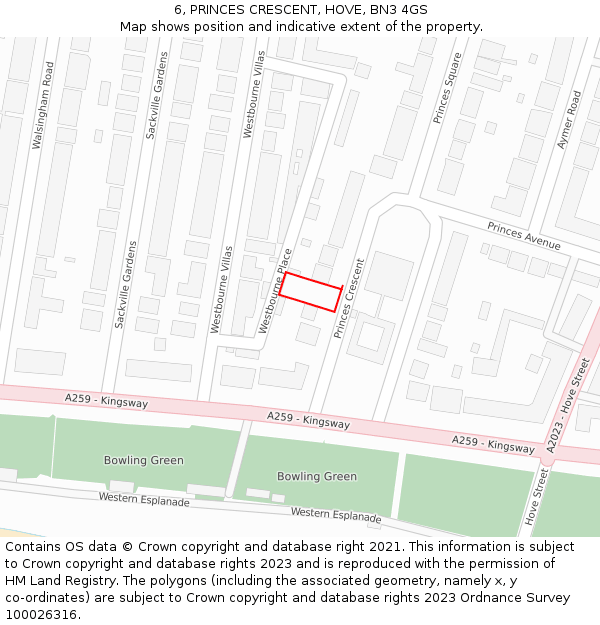 6, PRINCES CRESCENT, HOVE, BN3 4GS: Location map and indicative extent of plot