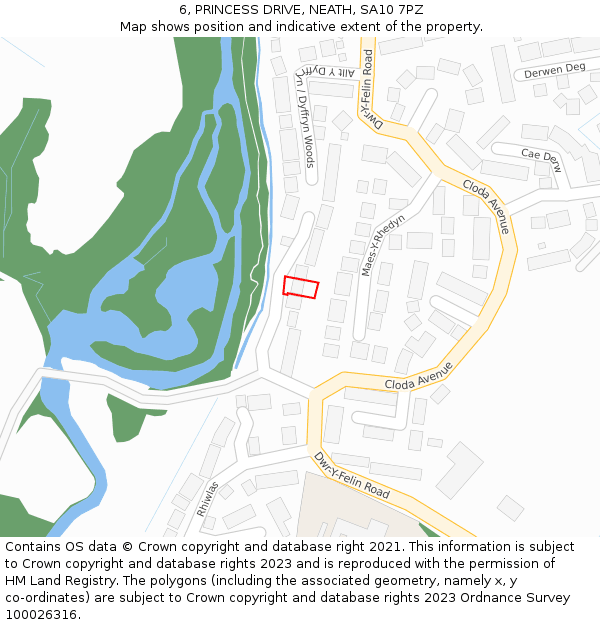 6, PRINCESS DRIVE, NEATH, SA10 7PZ: Location map and indicative extent of plot