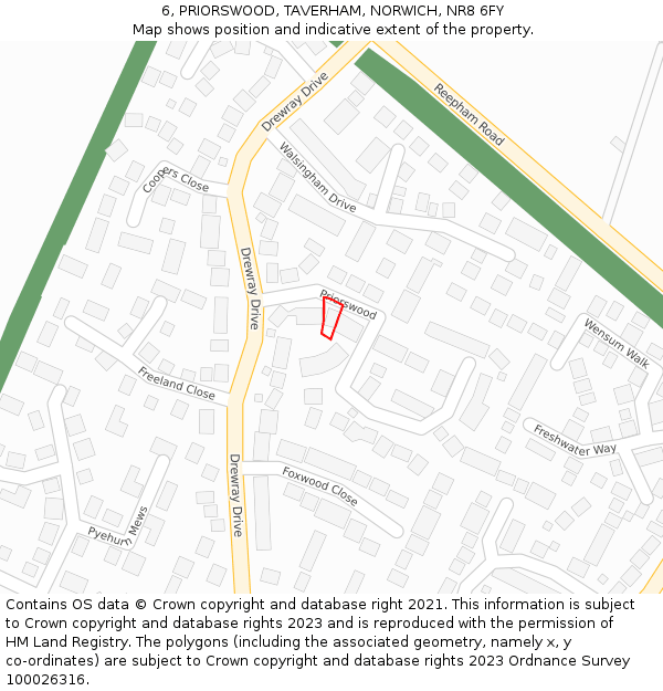 6, PRIORSWOOD, TAVERHAM, NORWICH, NR8 6FY: Location map and indicative extent of plot