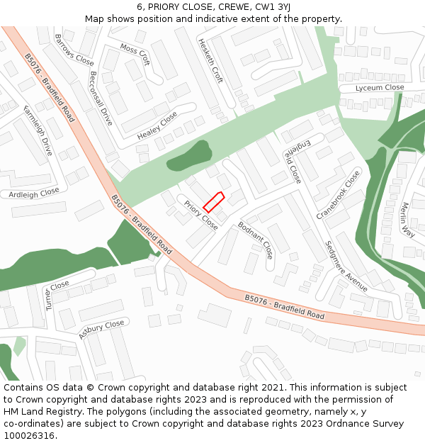 6, PRIORY CLOSE, CREWE, CW1 3YJ: Location map and indicative extent of plot