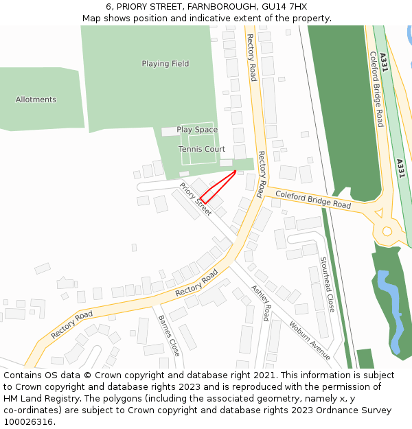 6, PRIORY STREET, FARNBOROUGH, GU14 7HX: Location map and indicative extent of plot