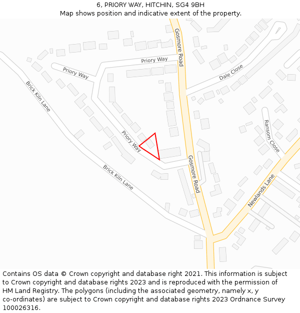 6, PRIORY WAY, HITCHIN, SG4 9BH: Location map and indicative extent of plot