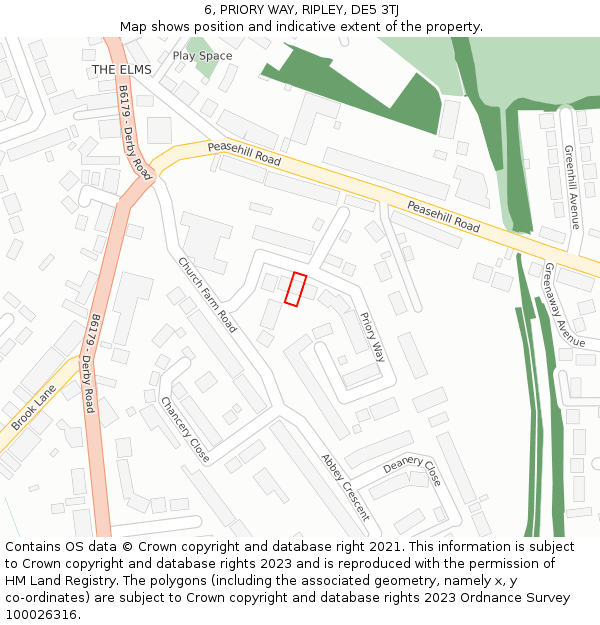 6, PRIORY WAY, RIPLEY, DE5 3TJ: Location map and indicative extent of plot
