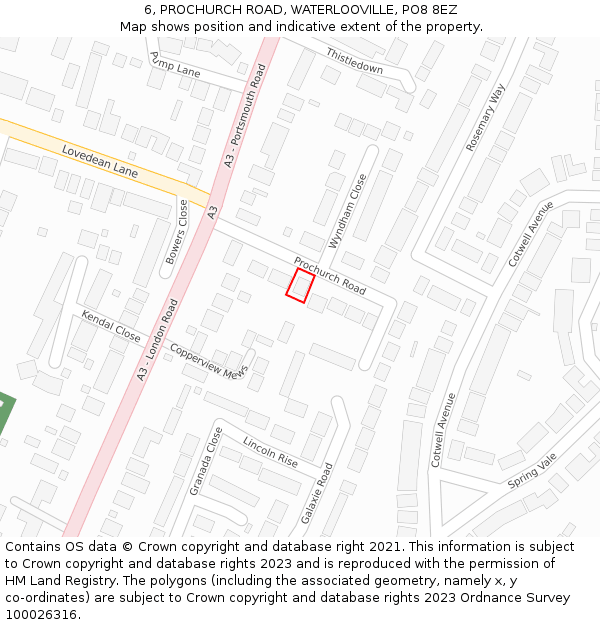 6, PROCHURCH ROAD, WATERLOOVILLE, PO8 8EZ: Location map and indicative extent of plot