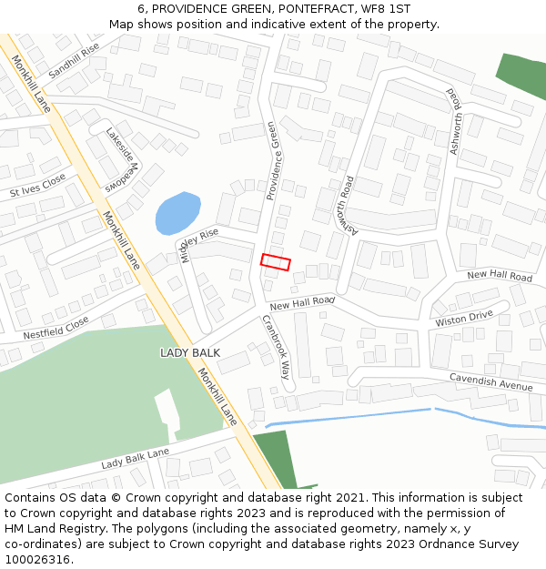 6, PROVIDENCE GREEN, PONTEFRACT, WF8 1ST: Location map and indicative extent of plot