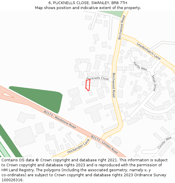 6, PUCKNELLS CLOSE, SWANLEY, BR8 7TH: Location map and indicative extent of plot