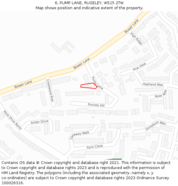 6, PUMP LANE, RUGELEY, WS15 2TW: Location map and indicative extent of plot