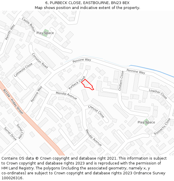 6, PURBECK CLOSE, EASTBOURNE, BN23 8EX: Location map and indicative extent of plot