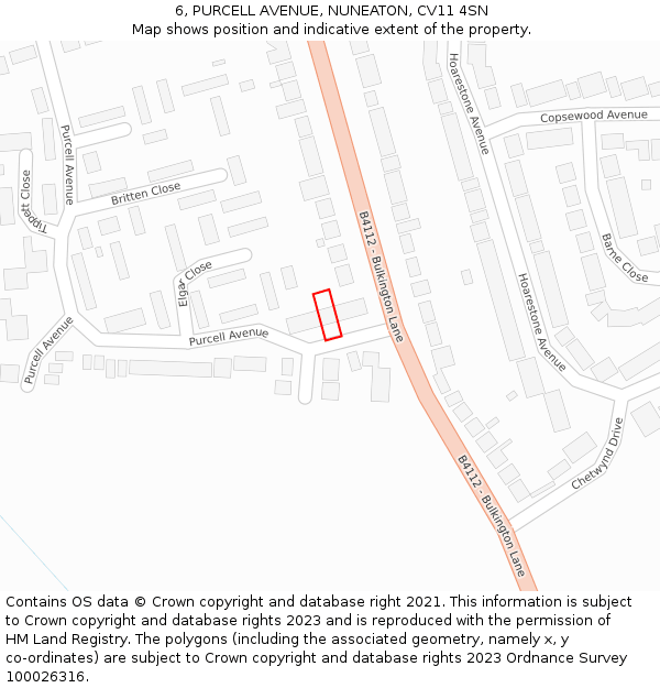 6, PURCELL AVENUE, NUNEATON, CV11 4SN: Location map and indicative extent of plot