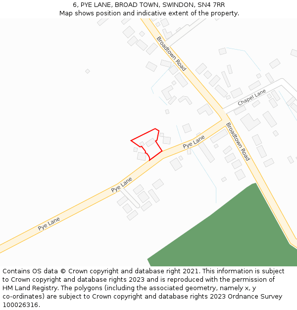 6, PYE LANE, BROAD TOWN, SWINDON, SN4 7RR: Location map and indicative extent of plot