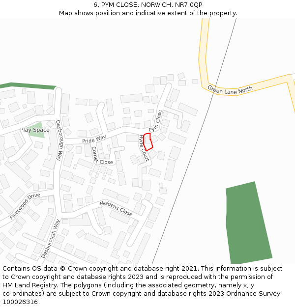 6, PYM CLOSE, NORWICH, NR7 0QP: Location map and indicative extent of plot