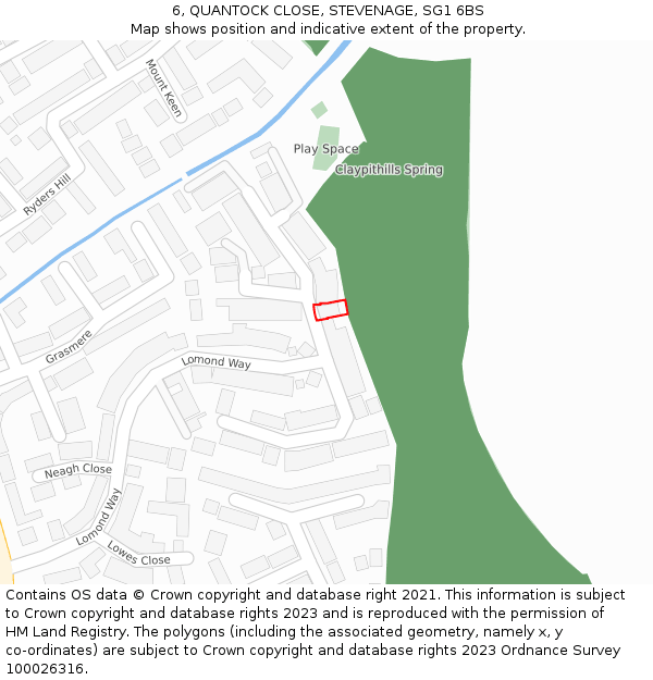 6, QUANTOCK CLOSE, STEVENAGE, SG1 6BS: Location map and indicative extent of plot