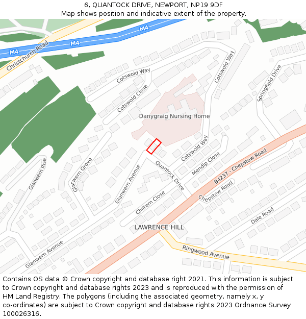 6, QUANTOCK DRIVE, NEWPORT, NP19 9DF: Location map and indicative extent of plot