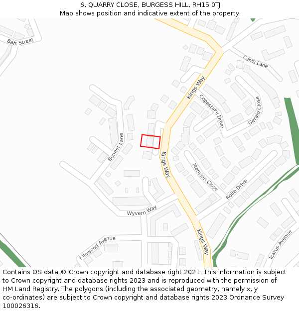6, QUARRY CLOSE, BURGESS HILL, RH15 0TJ: Location map and indicative extent of plot