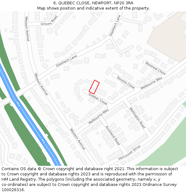 6, QUEBEC CLOSE, NEWPORT, NP20 3RA: Location map and indicative extent of plot