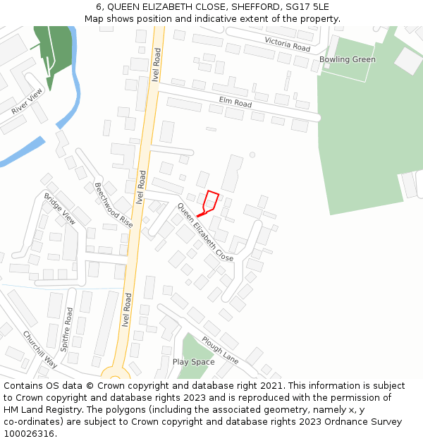 6, QUEEN ELIZABETH CLOSE, SHEFFORD, SG17 5LE: Location map and indicative extent of plot