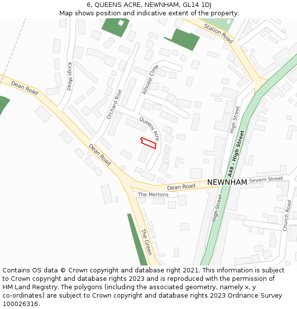 6, QUEENS ACRE, NEWNHAM, GL14 1DJ: Location map and indicative extent of plot