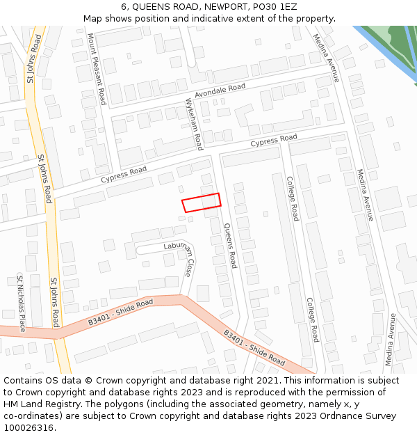 6, QUEENS ROAD, NEWPORT, PO30 1EZ: Location map and indicative extent of plot