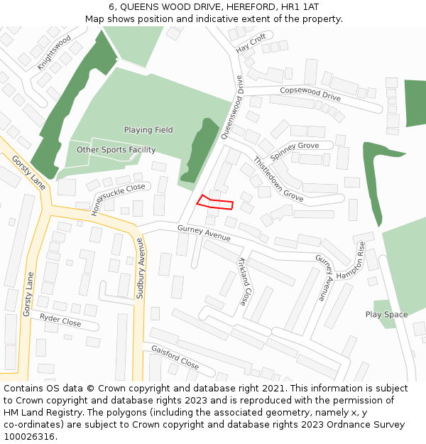 6, QUEENS WOOD DRIVE, HEREFORD, HR1 1AT: Location map and indicative extent of plot