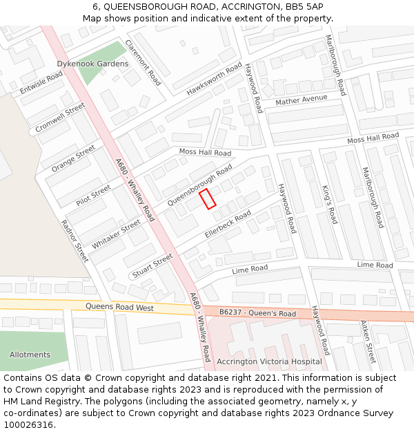 6, QUEENSBOROUGH ROAD, ACCRINGTON, BB5 5AP: Location map and indicative extent of plot