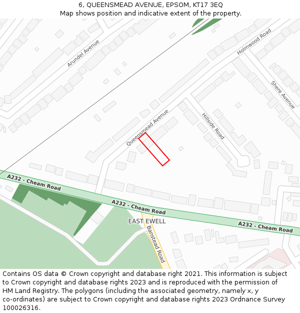 6, QUEENSMEAD AVENUE, EPSOM, KT17 3EQ: Location map and indicative extent of plot