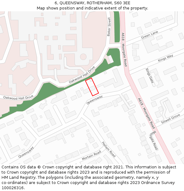 6, QUEENSWAY, ROTHERHAM, S60 3EE: Location map and indicative extent of plot