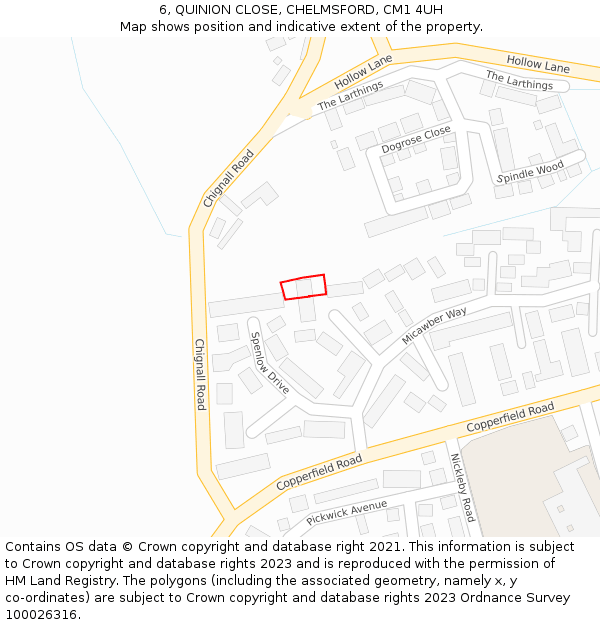 6, QUINION CLOSE, CHELMSFORD, CM1 4UH: Location map and indicative extent of plot