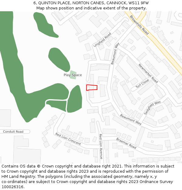 6, QUINTON PLACE, NORTON CANES, CANNOCK, WS11 9FW: Location map and indicative extent of plot