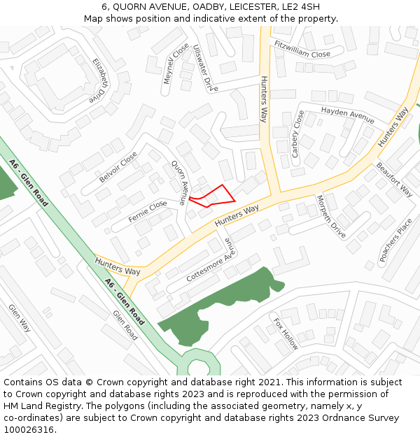 6, QUORN AVENUE, OADBY, LEICESTER, LE2 4SH: Location map and indicative extent of plot