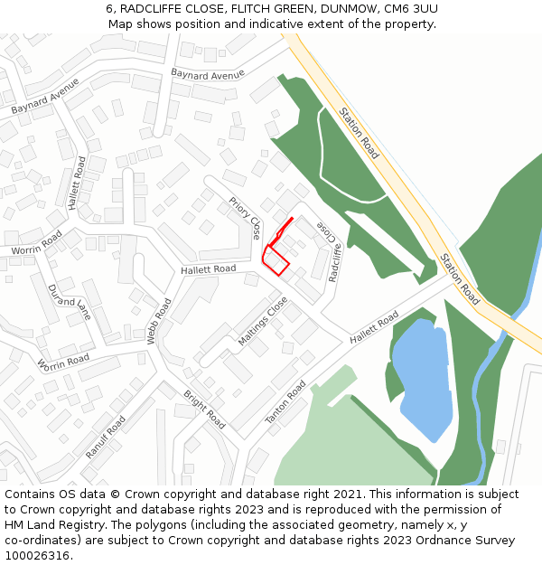 6, RADCLIFFE CLOSE, FLITCH GREEN, DUNMOW, CM6 3UU: Location map and indicative extent of plot