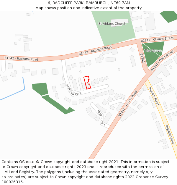 6, RADCLIFFE PARK, BAMBURGH, NE69 7AN: Location map and indicative extent of plot