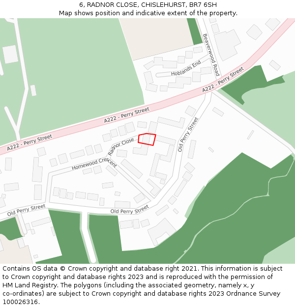 6, RADNOR CLOSE, CHISLEHURST, BR7 6SH: Location map and indicative extent of plot