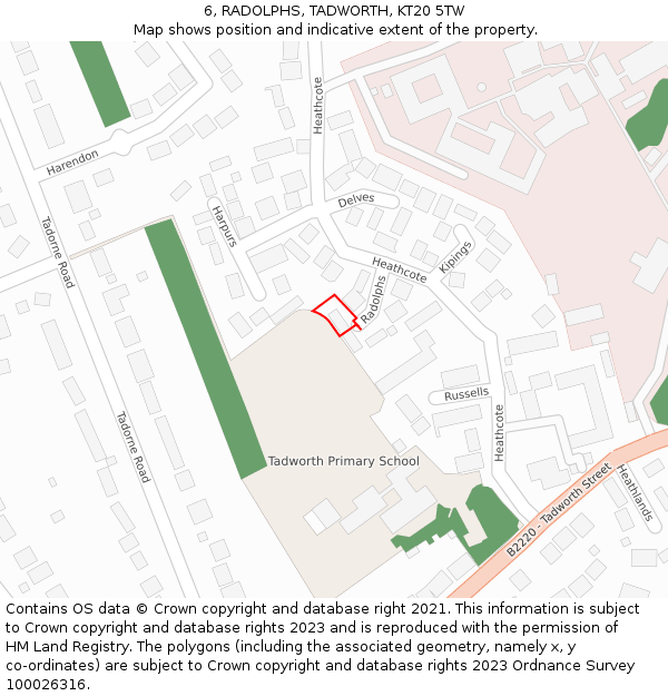 6, RADOLPHS, TADWORTH, KT20 5TW: Location map and indicative extent of plot