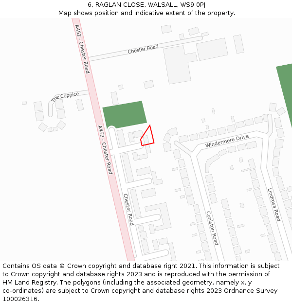 6, RAGLAN CLOSE, WALSALL, WS9 0PJ: Location map and indicative extent of plot