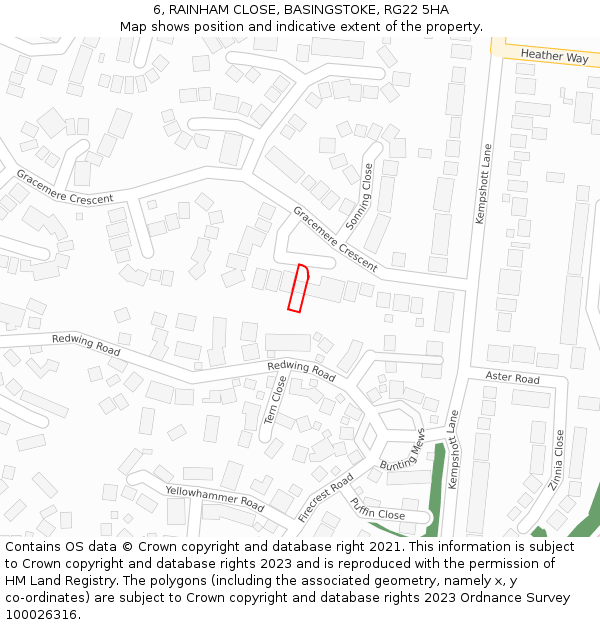 6, RAINHAM CLOSE, BASINGSTOKE, RG22 5HA: Location map and indicative extent of plot