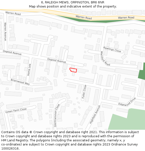 6, RALEIGH MEWS, ORPINGTON, BR6 6NR: Location map and indicative extent of plot