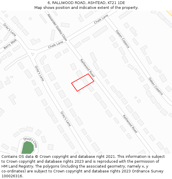6, RALLIWOOD ROAD, ASHTEAD, KT21 1DE: Location map and indicative extent of plot