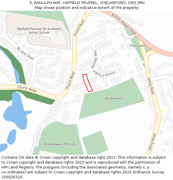 6, RANULPH WAY, HATFIELD PEVEREL, CHELMSFORD, CM3 2RN: Location map and indicative extent of plot