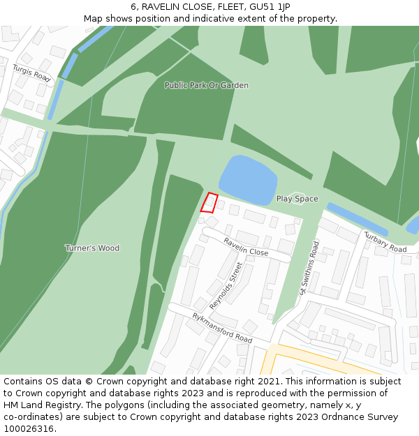 6, RAVELIN CLOSE, FLEET, GU51 1JP: Location map and indicative extent of plot