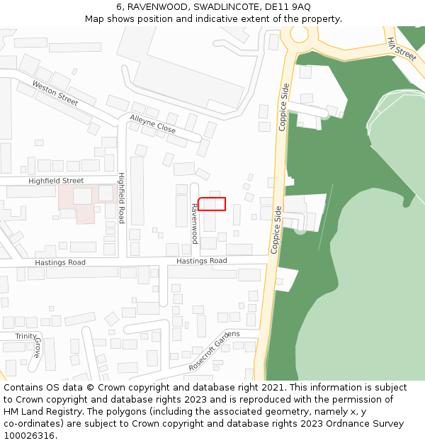 6, RAVENWOOD, SWADLINCOTE, DE11 9AQ: Location map and indicative extent of plot