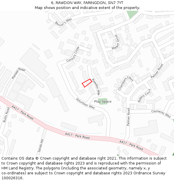 6, RAWDON WAY, FARINGDON, SN7 7YT: Location map and indicative extent of plot