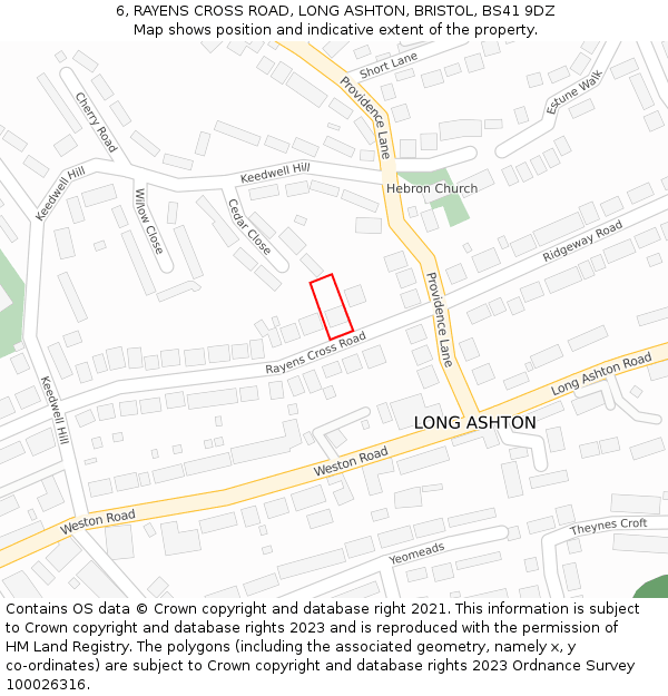 6, RAYENS CROSS ROAD, LONG ASHTON, BRISTOL, BS41 9DZ: Location map and indicative extent of plot