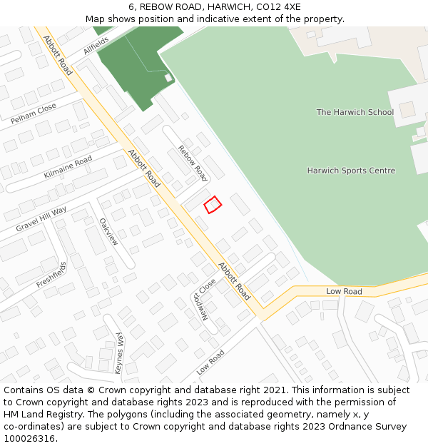 6, REBOW ROAD, HARWICH, CO12 4XE: Location map and indicative extent of plot