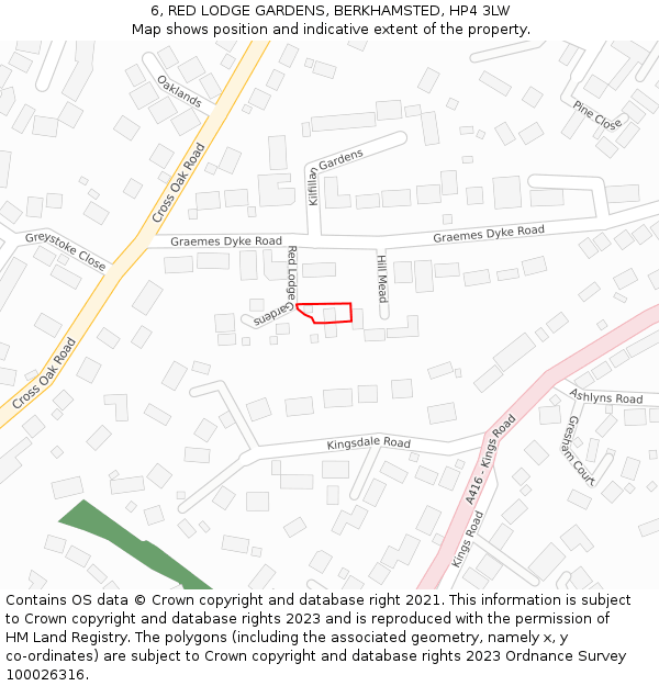 6, RED LODGE GARDENS, BERKHAMSTED, HP4 3LW: Location map and indicative extent of plot