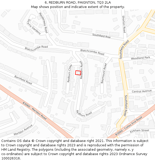 6, REDBURN ROAD, PAIGNTON, TQ3 2LA: Location map and indicative extent of plot