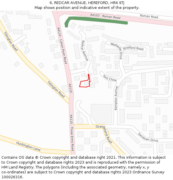 6, REDCAR AVENUE, HEREFORD, HR4 9TJ: Location map and indicative extent of plot