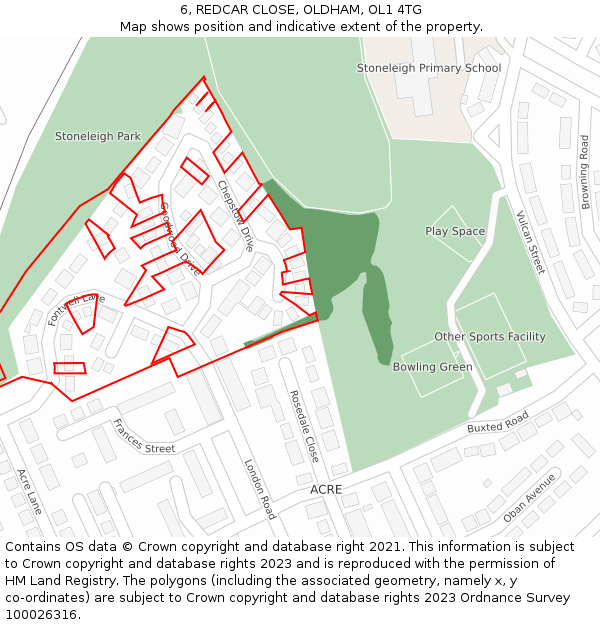 6, REDCAR CLOSE, OLDHAM, OL1 4TG: Location map and indicative extent of plot